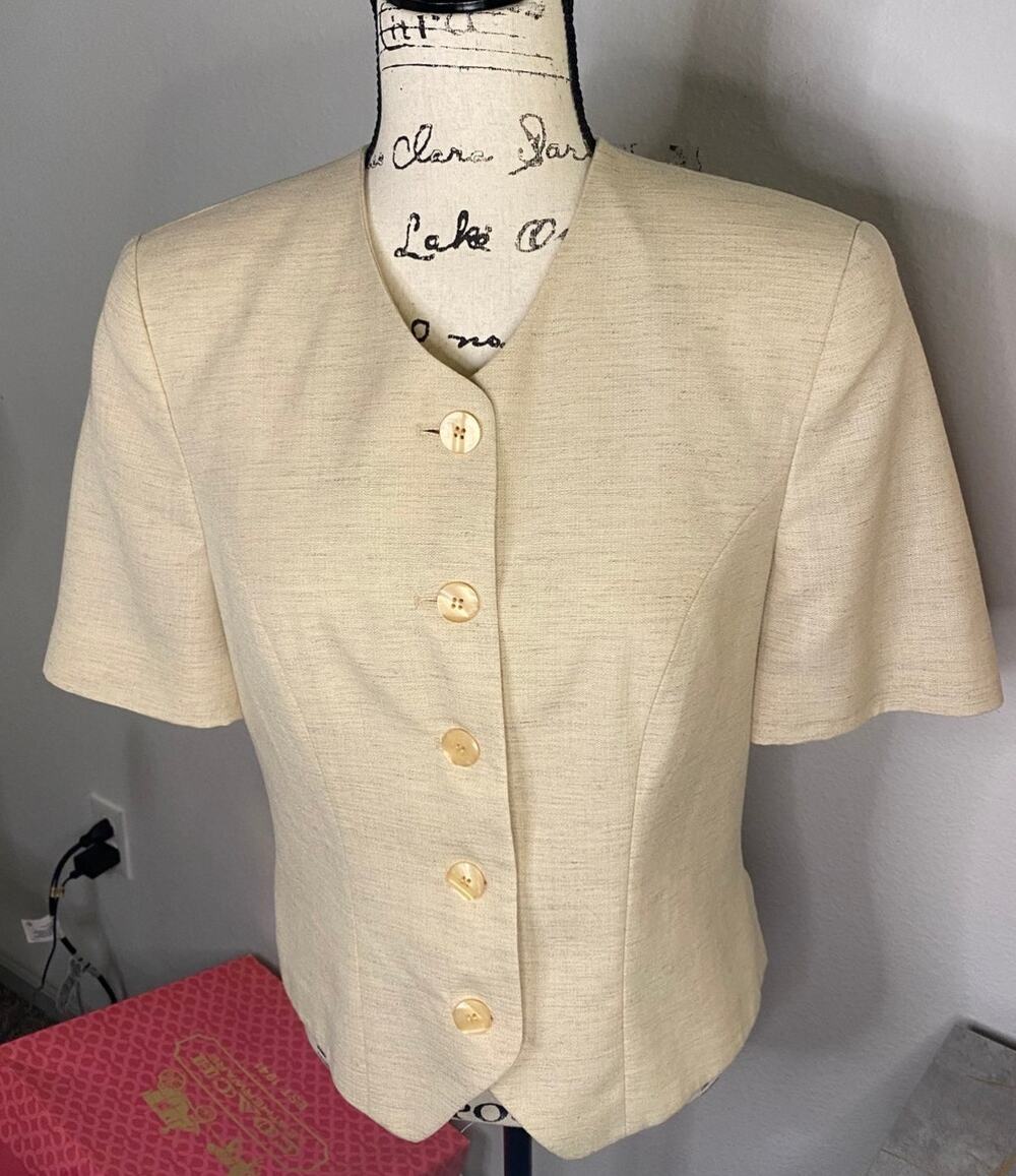 Pendleton Vintage Women's 8 Short Sleeve Blazer Jacket Cream Beige Minimalist